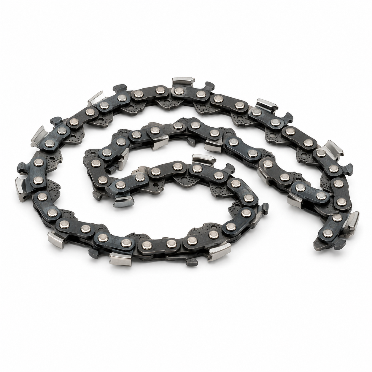 Coiled Chainsaw Chain on White